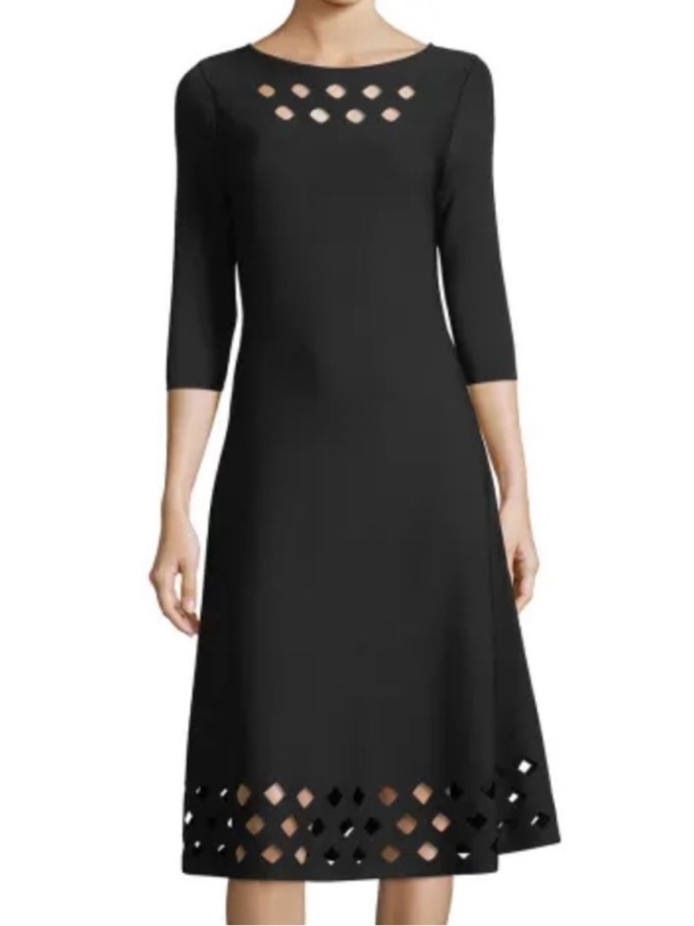 Nic+Zoe Black Time Out Twirl Midi Dress Laser cut out Large - Picture 1 of 9